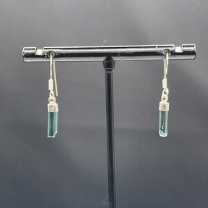 Handmade Green Tourmaline Crystal Sterling Silver Dangle Earrings, 1.16” Length